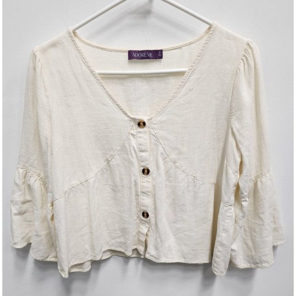 Adore Me Tops - Anthropologie Adore Me Womens Crop Top Small Off White Linen Cotton Bell Sleeve